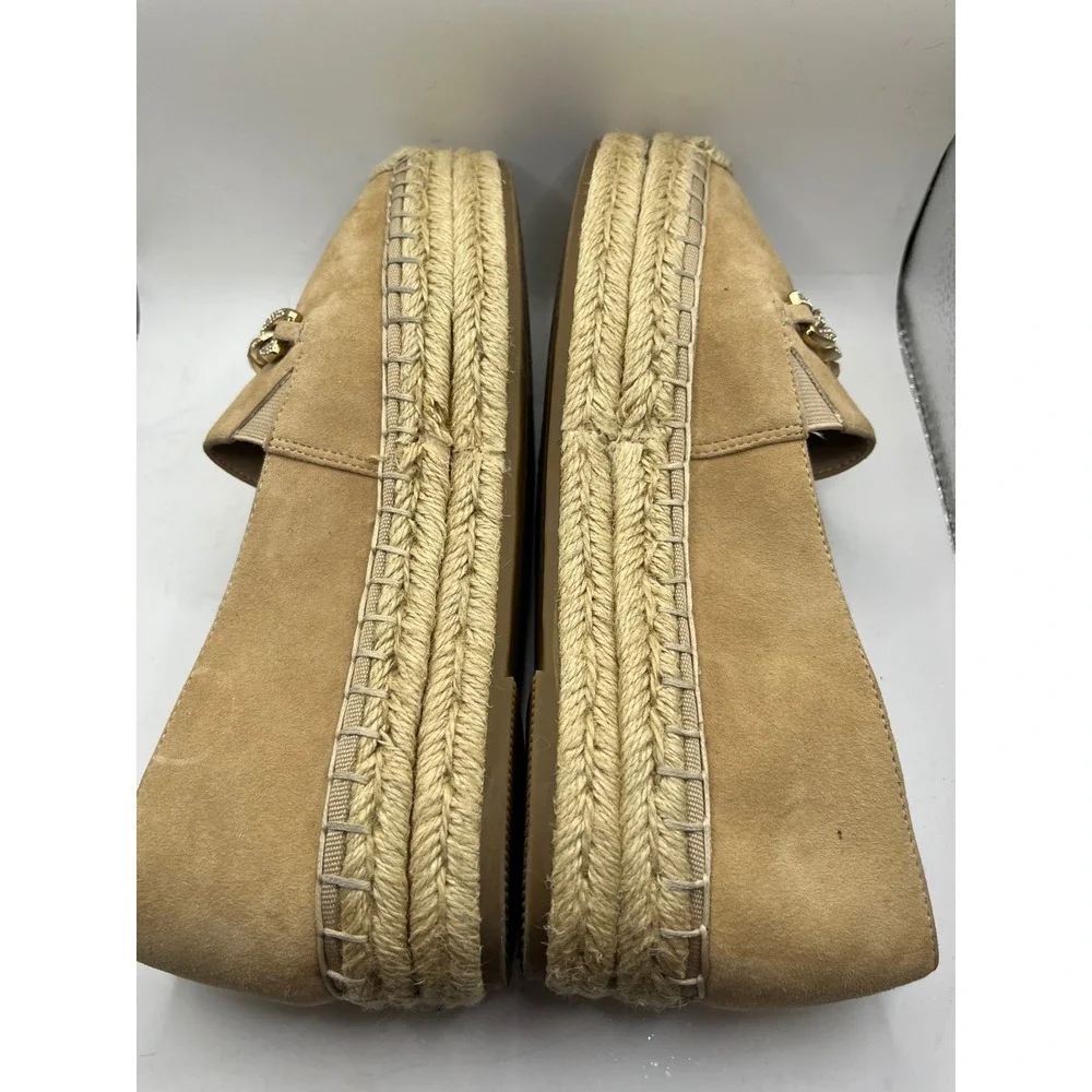 Karl Lagerfeld Paris Women's Tan Suede Espadrille Flats Embellished Chain Size 8